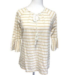 Christopher & Banks Yellow Striped Blouse With Tie Neck Women’s Sm 100% Cotton